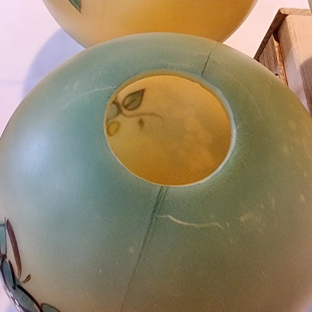 Mid Century Globe Lamp Shades Acrylic Plastic Set Of 3 Hand Painted Floral Grèen